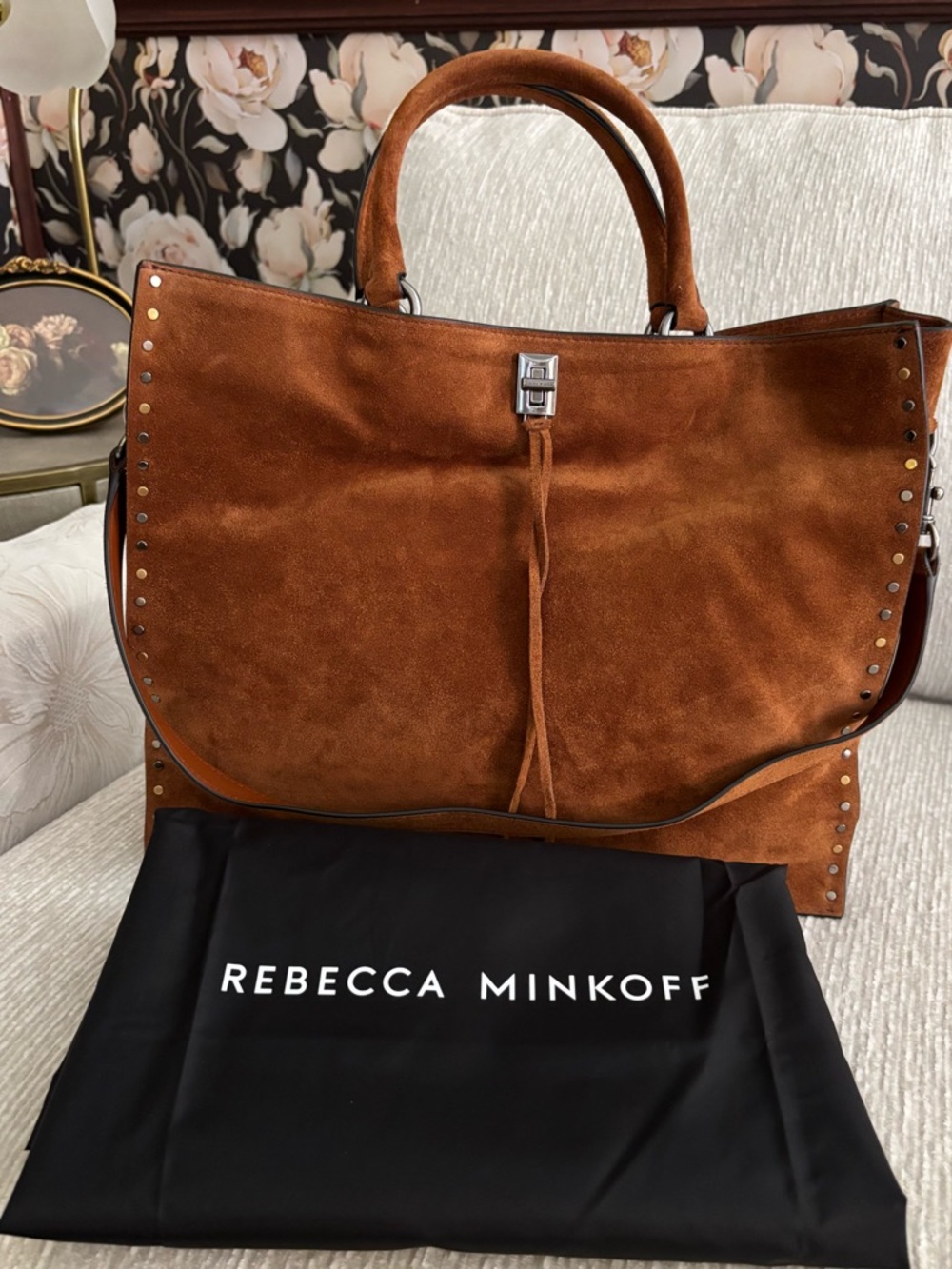 Rebecca Minkoff Darren Studded Suede Tote Brown Leather Large Structured Bag